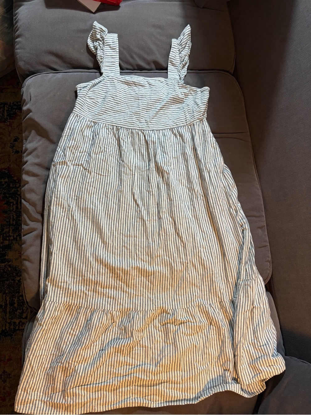 Universal Thread Blue and White Striped Ruffle Strap Midi Dress